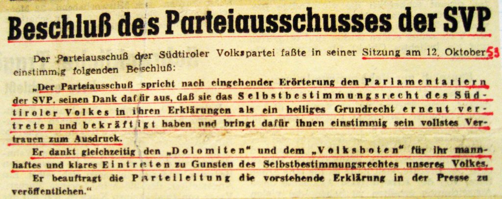 „Dolomiten“ vom 16. Oktober 1953